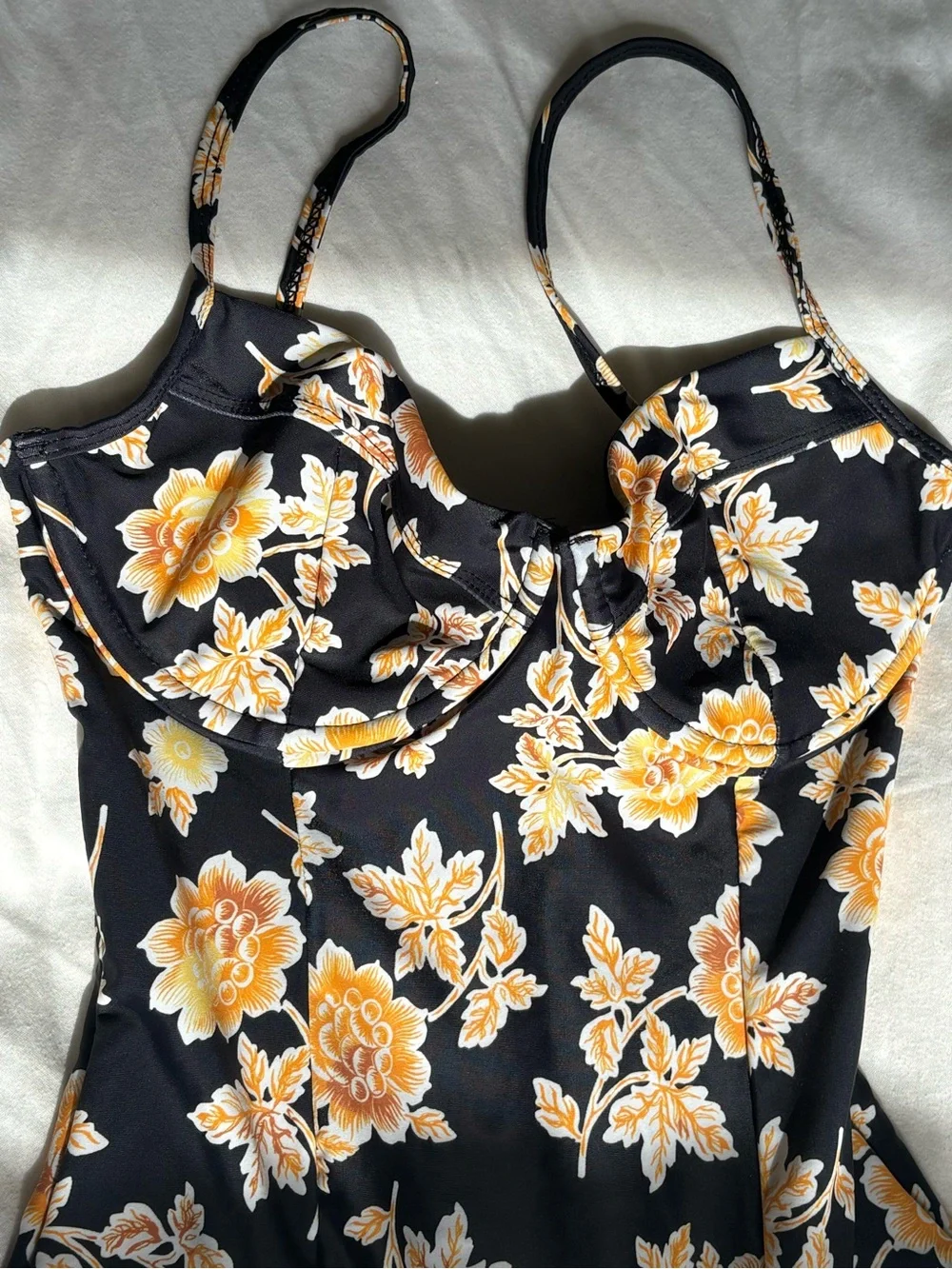 Auguste The Label Black One-Piece Bodysuit with Yellow Floral Print